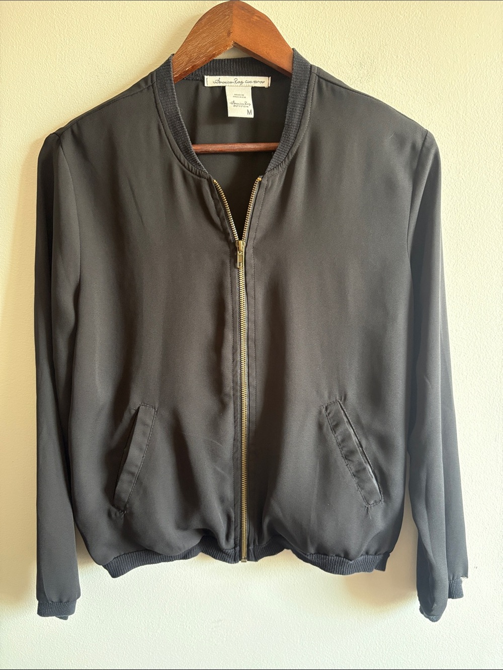 Men's Black Bomber Jacket - Classic Zip Front